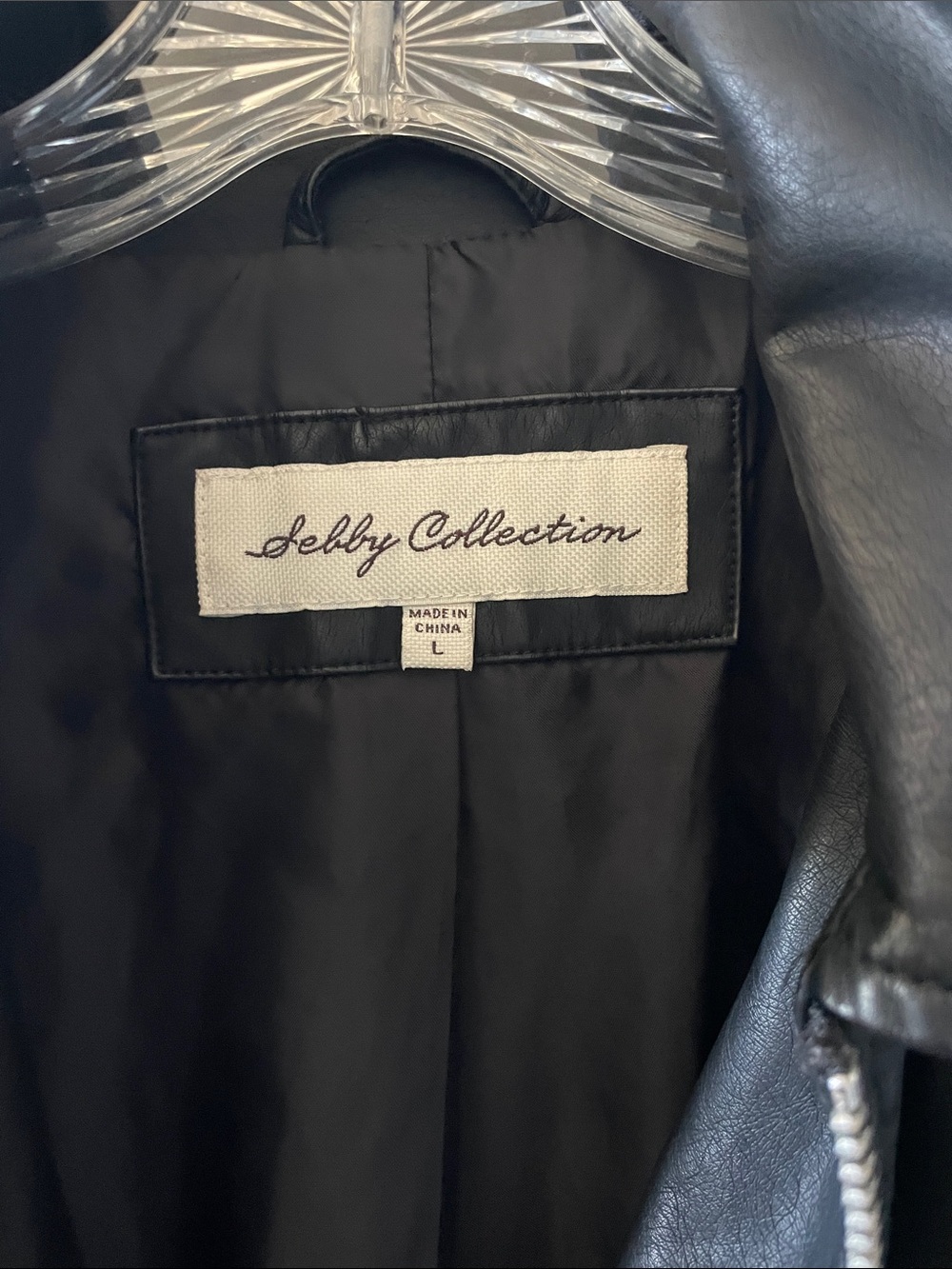 Debby Collection Women’s Black Faux Leather Bomber Jacket w/ Zip Pockets- Large - Picture 2 of 6